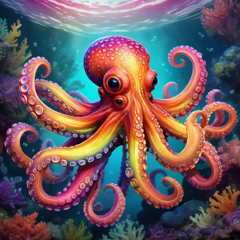 Spotted rainbow octopus, digital illustration, swirl... | OpenArt