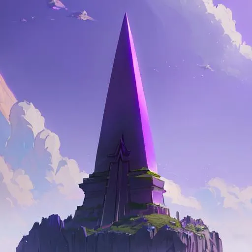 Prompt: Giant purple obelisk, crystal, clear, fantasy, greg rutkowski, trending on artstation by makoto shinkai, stanley artgerm lau, wlop, rossdraws, concept art, digital painting