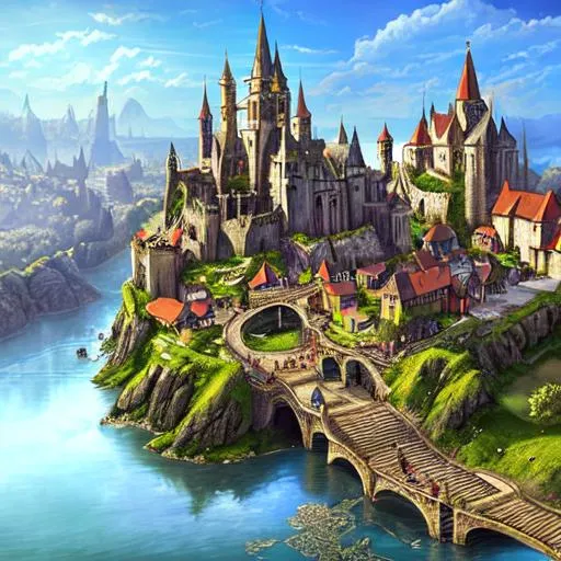 Prompt: fantasy stone medieval city