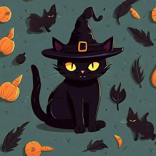 Prompt: black cat with a witch hat