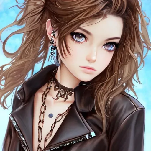 KREA - headshot art of a young vibrant anime girl with silver hair and  golden hair highlights, wearing a bright necklace and with face tattoos,  drawn by WLOP, by Avetetsuya Studios, anime
