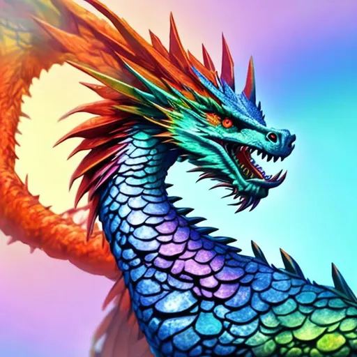Prompt: rainbow dragon, digital art
