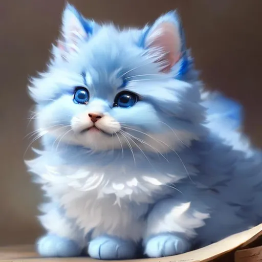 Prompt: Cute, blue, fluffy, liquid cat, perfect features, extremely detailed, realistic. Krenz Cushart + loish +gaston bussiere +craig mullins, j. c. leyendecker +Artgerm.