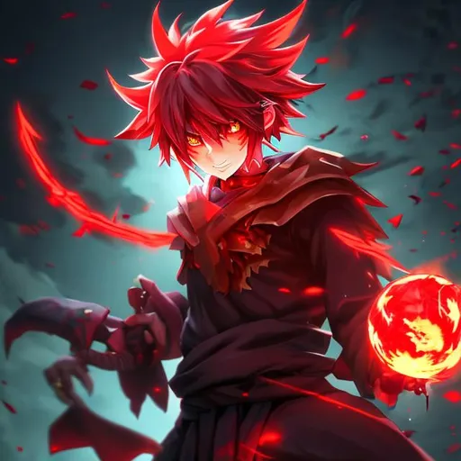 Prompt:  fantasy boy blood red skin emo charging up a power orb in a yukata demon eyes bloody teeth HD 8K HDR render realistic anime UHD render hyperealistic high detailed HD 8K full body pic bloody teeth red skin red skin demon horns HD