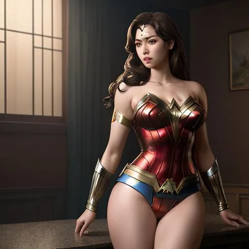 Prompt: ANRI SUGIHARA as wonder woman, beautiful photograph of most beautiful fictional, extremely, detailed environment, detailed background, intricate, detailed skin, natural colors , professionally color graded, photorealism, 8k, moody lighting.