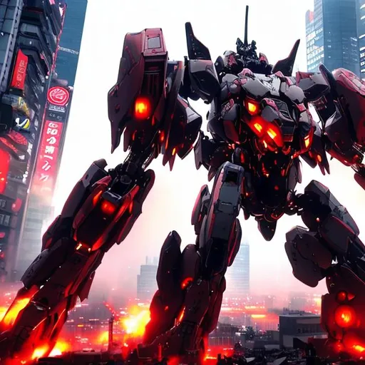 Prompt: battle mech destroying Shinjuku, Tokyo, Japan anime 8k high detailed ultra HD