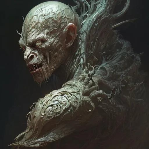 Prompt: whole body portrait of a dnd male, character, frighteing creature,  background, intricate, elegant, highly detailed, digital painting, artstation, concept art, smooth, sharp focus, illustration, art greg rutkowski and alphonse mucha, 8k,