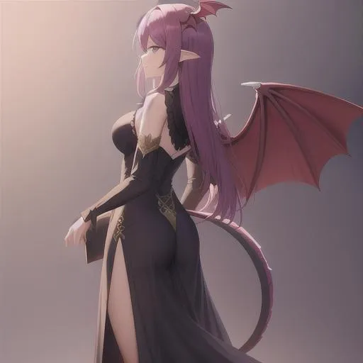 Prompt: dragon knight, wings and tail, long dress