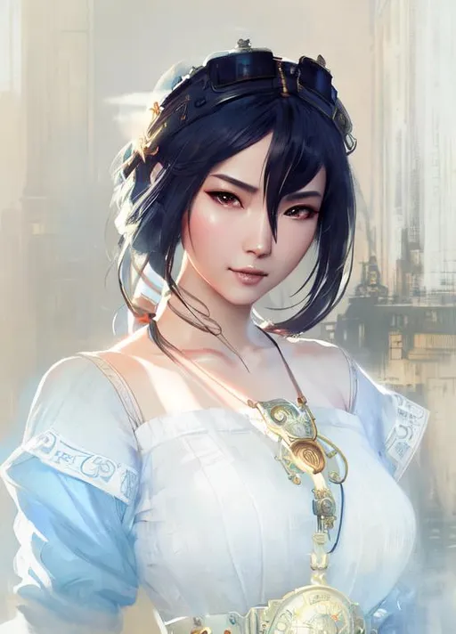 Professional painting of a beautiful steampunk asian...