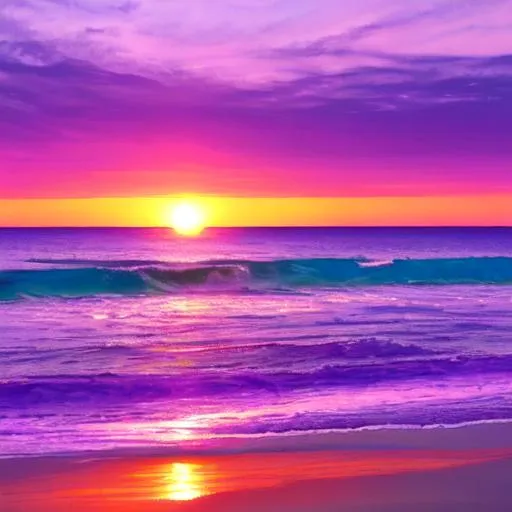 Prompt: sunrise over an ocean, vibrant  purple/pink colors in the sky