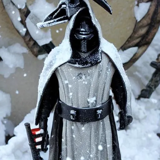 Prompt: Star Wars Plague Doctor in snow of the dead of night