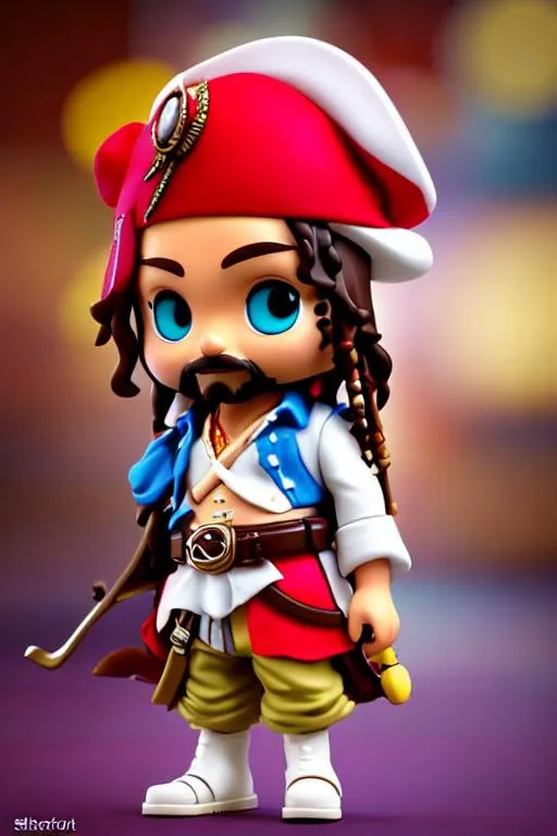 Prompt: tiny cute Jack Sparrow toy, standing character, soft smooth lighting, soft pastel colors, skottie young, 3d blender render, polycount, modular constructivism, pop surrealism, physically based rendering, square image