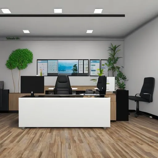 realistic Office setup front view