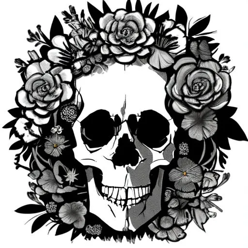 Prompt: Skull and flowers