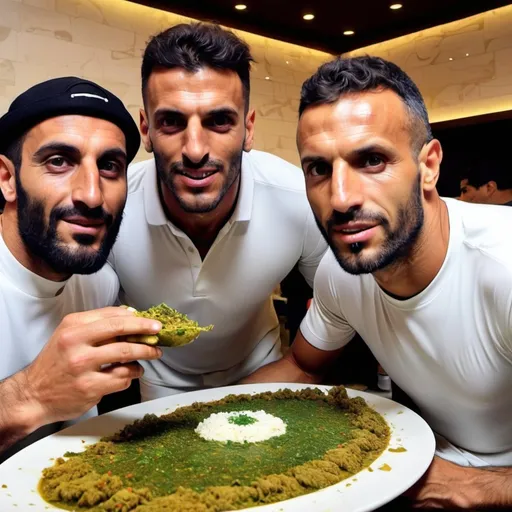 Prompt: Famous footballers eating Lebanese traditional dish