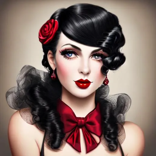 Prompt: 20's fashionable girl,black finger curl hair, red lips, facial closeup
