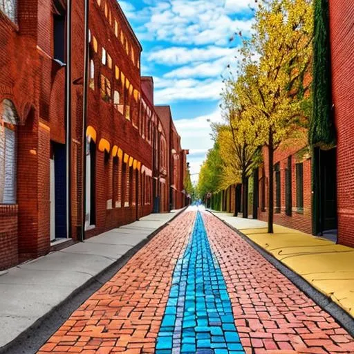 Prompt: A beautiful road paved with colorful bricks with all the colors of the rainbow , crisp sharp focus, colers glowing brightly