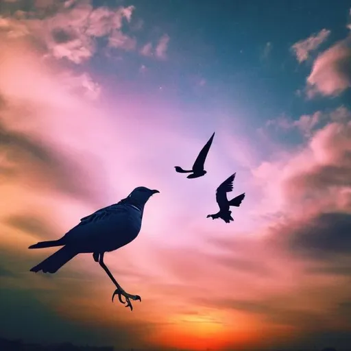 Prompt:  Take a photo of a sky and a bird and  create a new creature of birds