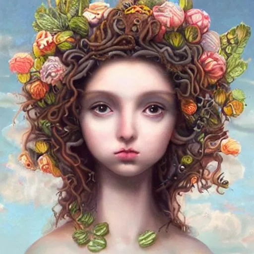 Prompt: A beautiful portrait of a girl Medusa big dreamy eyes high detail
