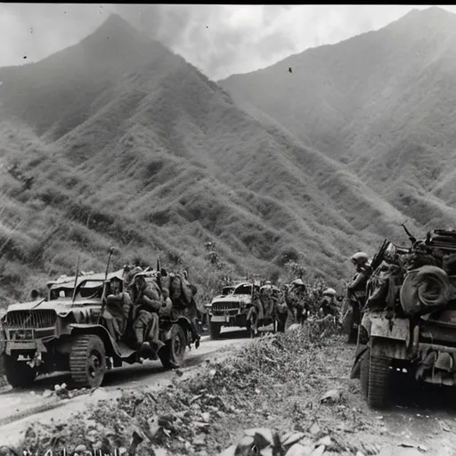 Supply Convoy Mountain Road Ambush Philippines 1942... | OpenArt