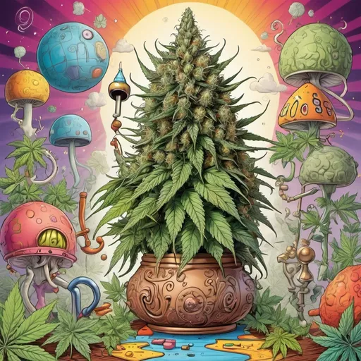 Prompt: Cartoon illustration of math forme and "GROS PLAN sur la girouette qui sent le vent avec son peitit nez". Chacun se questionna, et le secrétaire fut convoqué, prêt à noter tous ces questionnements. " with basmoking big joint with friends and big cannabis, vibrant and colorful, whimsical fantasy setting, intricate details, high quality, misc-manga, fantasy, vibrant colors, intricate design, magical atmosphere