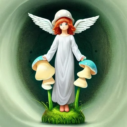 Prompt: an image of an angel morphing into a mushroom
