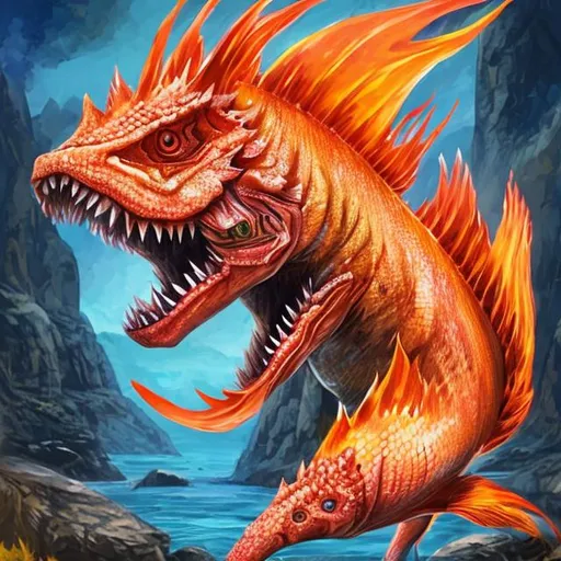 Prompt: Fire fish dinossaur 