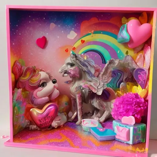 Prompt: Lisa frank style valentines day diorama