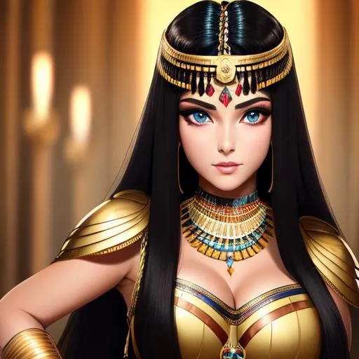 Prompt: Cleopatra, perfect beauty, long dark hair, facial closeup,  gorgeous , 8k