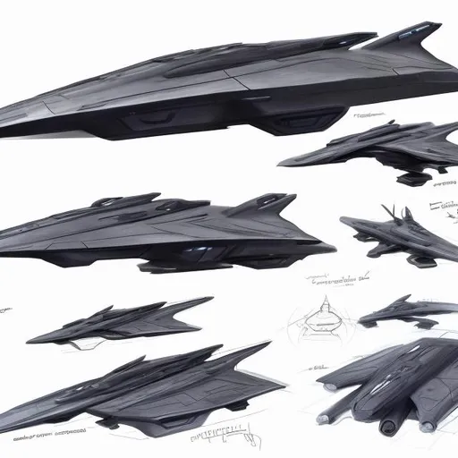 Prompt: A detailed stealth-based spaceship design sketches, drawing
