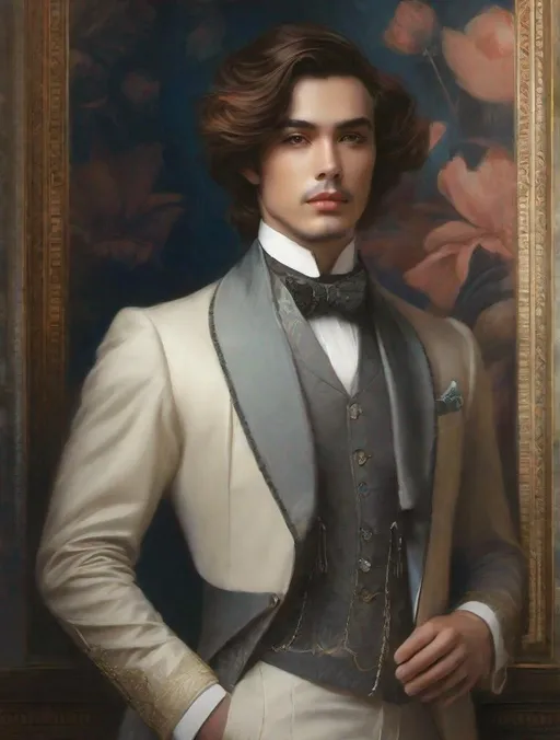 Prompt: <mymodel> An  Victorian man Portrait,[blend face, Tiger JK .70] ARTIST STYLE: William Waterhouse, Tom Bagshaw Gerald Brom, Raphael, 