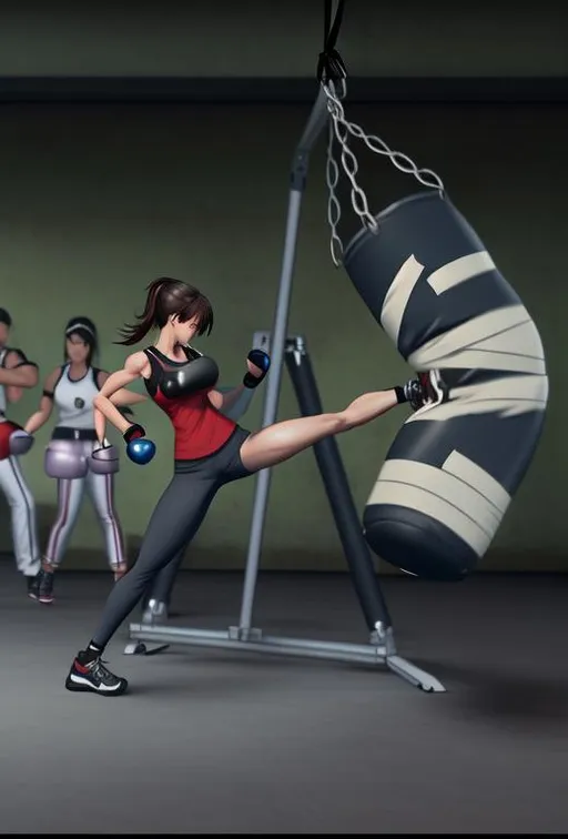 Prompt: Beautiful tallgirl punching bag training muscle kicking
Bursting crushing smashing punching sandbag Highdefinition photorealistic illustration highquality 3d anime foot