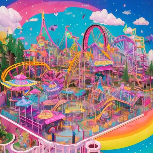 Prompt: Lisa frank style amusement park diorama
