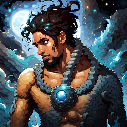 Prompt: black male djinn,holding universe, cinematic