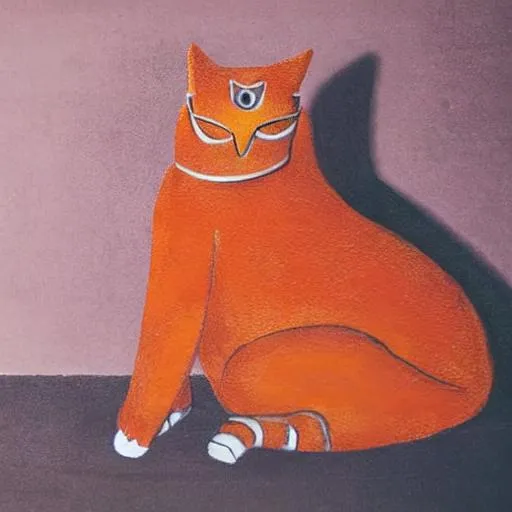 Prompt: An orange cat lying on a red leather sofa