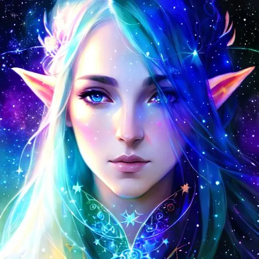 mage, female elf, stars, constellations, UHD, 8K, hi... | OpenArt