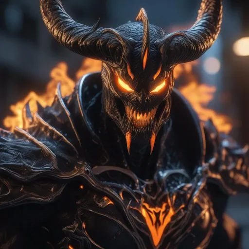 Prompt: a death knight with a Venom mouth (Venom movie), with horns forward on his forehead, orange fire eyes, figthing agaist evil
fighting, Hyperrealistic, sharp focus, Professional, UHD, HDR, 8K, Render, electronic, dramatic, vivid, pressure, stress, nervous vibe, loud, tension, traumatic, dark, cataclysmic, violent, fighting, Epic