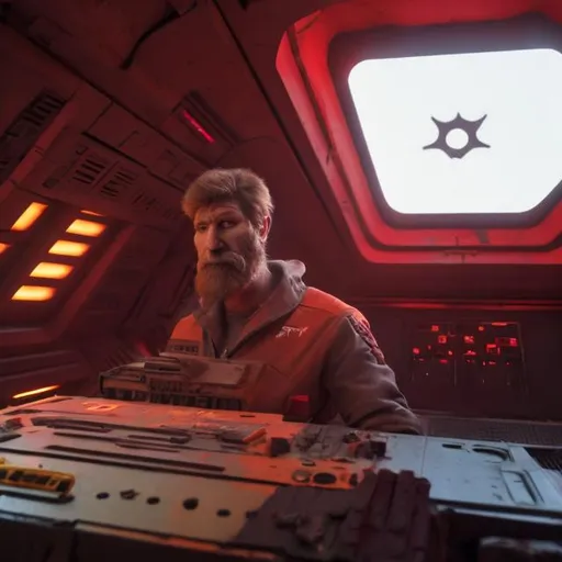 Prompt: Zeb red is painted on the side of the starship 5011, in big white letters