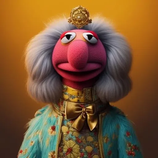 Prompt: a close up of a stuffed animal wearing a crown, a portrait, instagram, baroque, saul goodman as a muppet, disney remake (2021), mobile wallpaper, an old lady with red skin, official render, royal elegant pose, portrait zeus, emma bot queen, singapore, kerem beyit