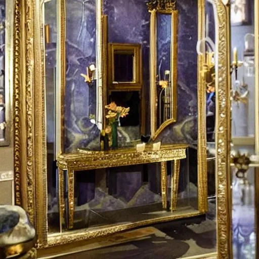 Prompt:  a room made with mirrors and a gemstone in it