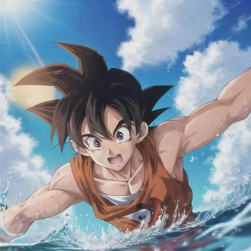 Prompt: Goku swimming