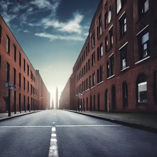 Prompt: 1970s tall brick buildings black road 1970s black cars on black road city background birds eye veiw Light blue sky nice weather city background realistic high quality 4k