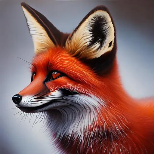 Prompt: (realistic photo, professional phot, oil painting) black vixen fox