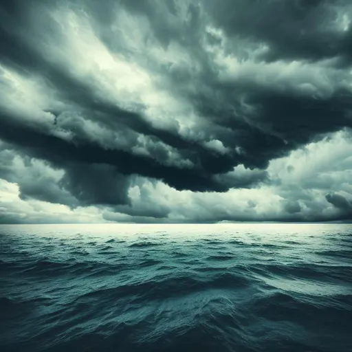 Prompt: Deep waters beneath stormy clouds