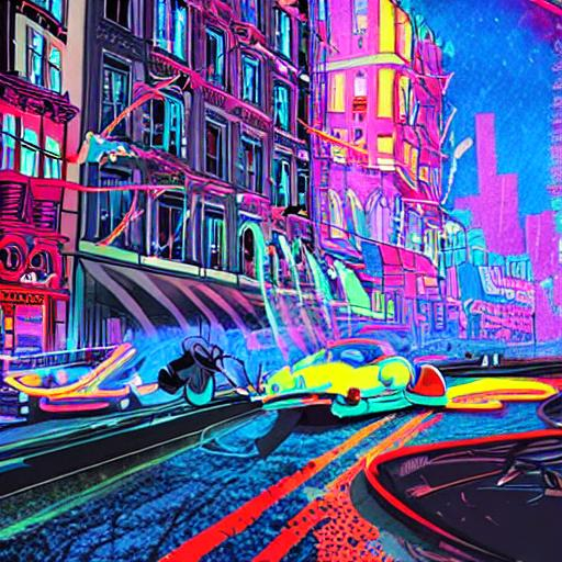 crashing zeppelin rain neon city streets OpenArt