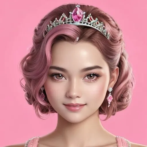 Prompt:  princess wearing pink, facial closeup