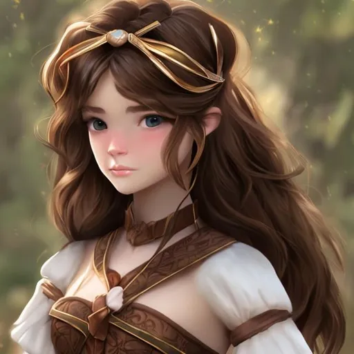 Prompt: Brown hair female bow fantasy