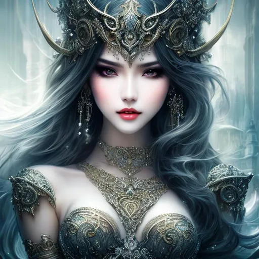Prompt: splash art, by Luis Royo, hyper detailed perfect face,

beautiful kpop idol, diablo succubus, full body, long legs, perfect body,

high-resolution cute face, perfect proportions, smiling, intricate hyperdetailed hair, light makeup, sparkling, highly detailed, intricate hyperdetailed shining eyes,  

Elegant, ethereal, graceful,

HDR, UHD, high res, 64k, cinematic lighting, special effects, hd octane render, professional photograph, studio lighting, trending on artstation

