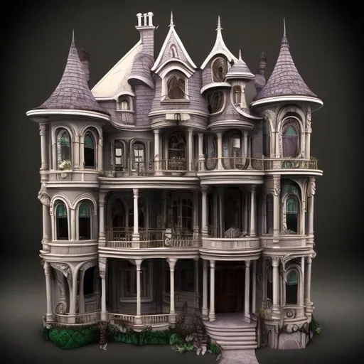 Prompt: Dollhouse mansion in the style of Tim Burton 