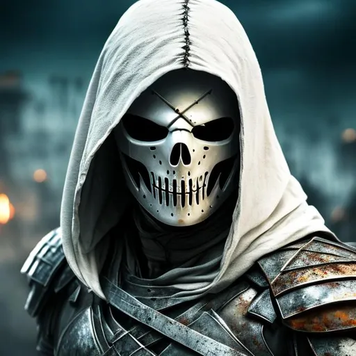 Prompt: Realistic photo of Hooded pale undead warrior in hd, ultra realistic, highly detailed, 8k. Soft lighting 
